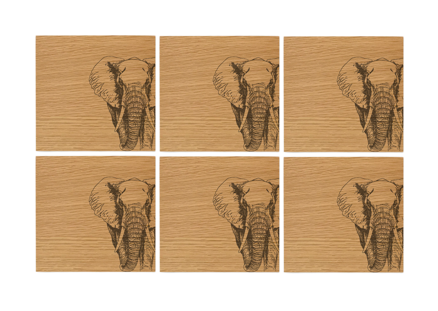 African Elephant Oak Coasters - Set of 6