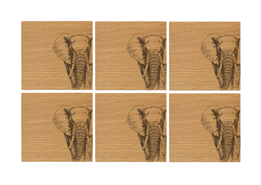 African Elephant Oak Coasters - Set of 6