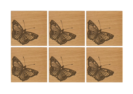 Butterfly Oak Coasters - Set of 6