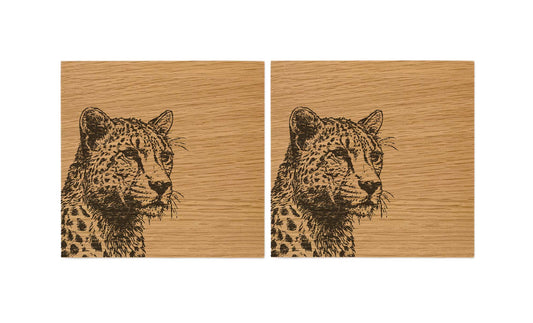 Leopard Oak Coasters - Set of 2
