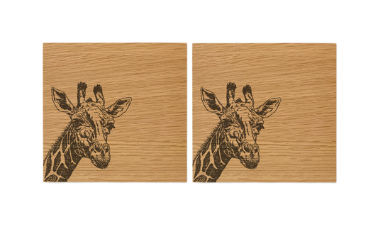 Giraffe Oak Coasters - Set of 2