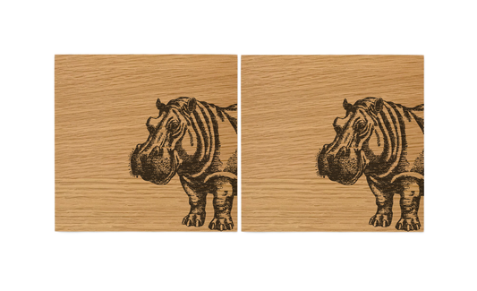 Hippo Oak Coasters - Set of 2
