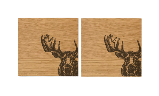 Moose Oak Coasters - Set of 2
