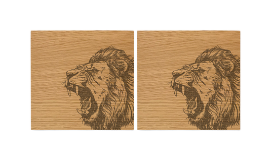 Lion Oak Coasters - Set of 2