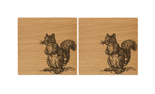 Squirrel Oak Coasters - Set of 2