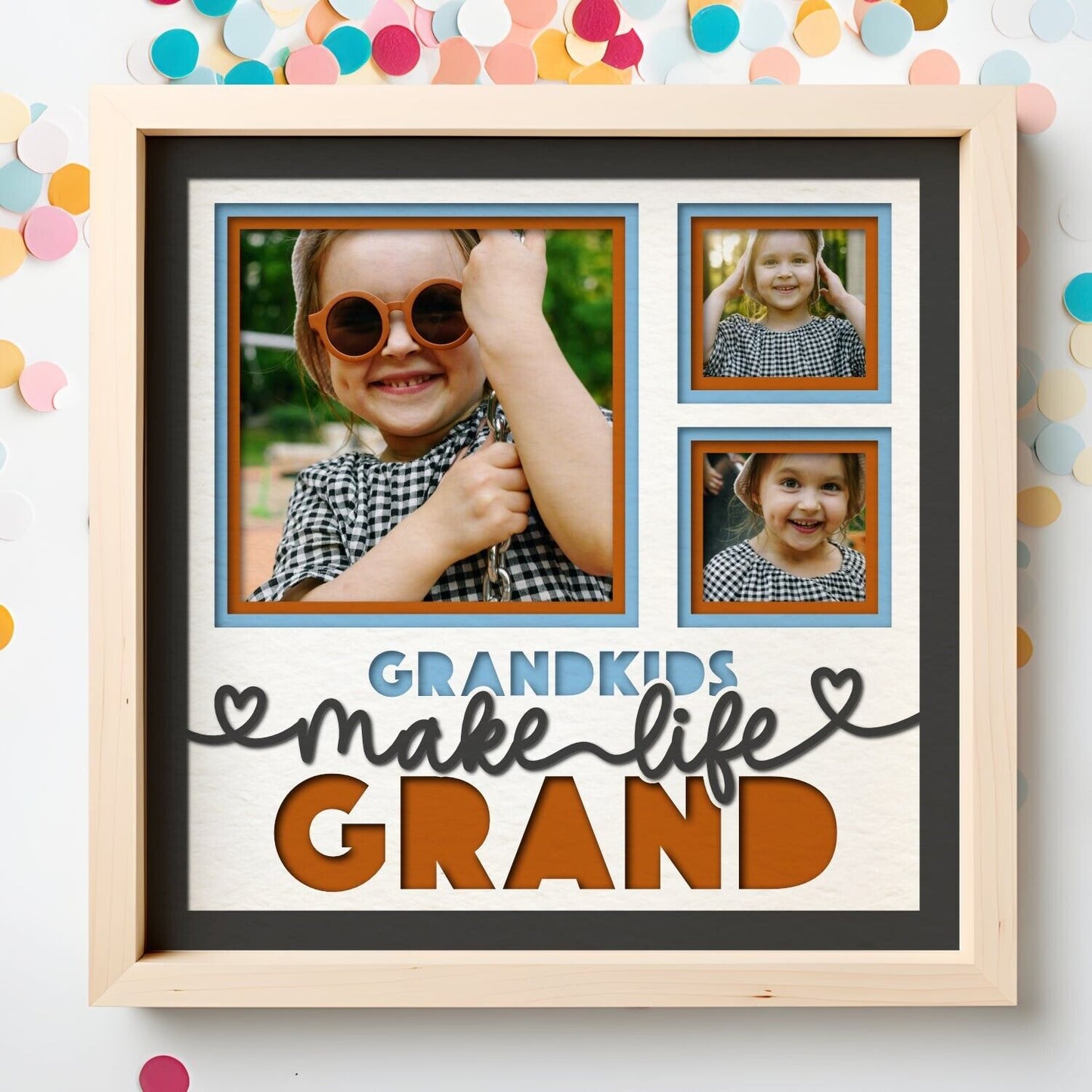 Grandkids Make Life Grand : - 9 x 9 Inch Frame - 1, 2, 3 or 6 photos