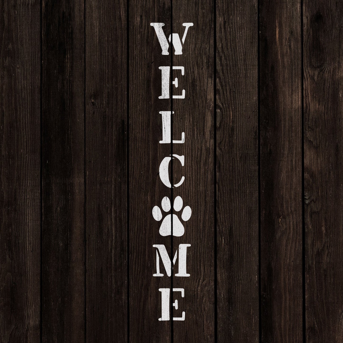 Welcome Paw Print Vertical Sign Stencil