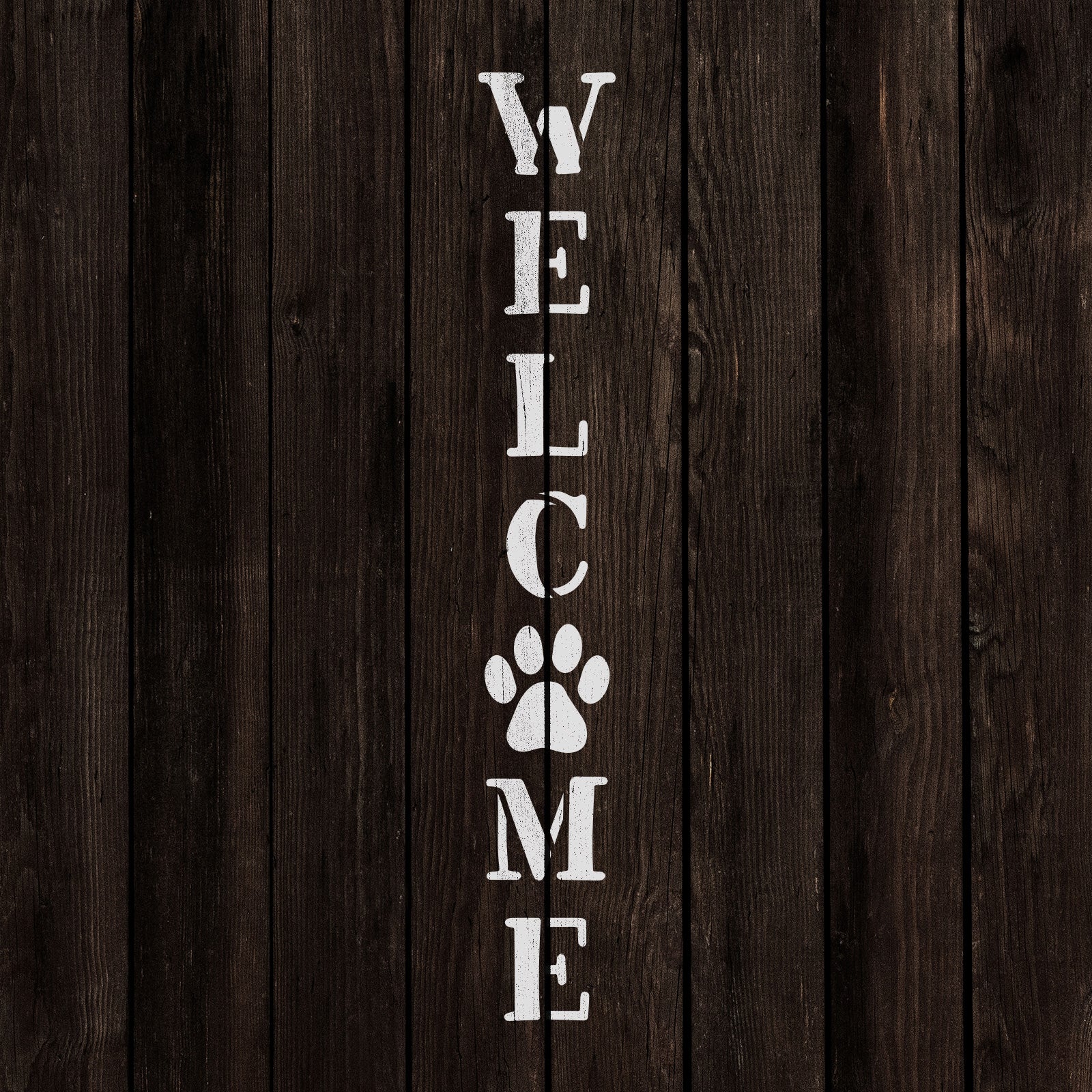 Welcome Paw Print Vertical Sign Stencil