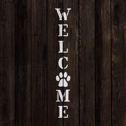 Welcome Paw Print Vertical Sign Stencil